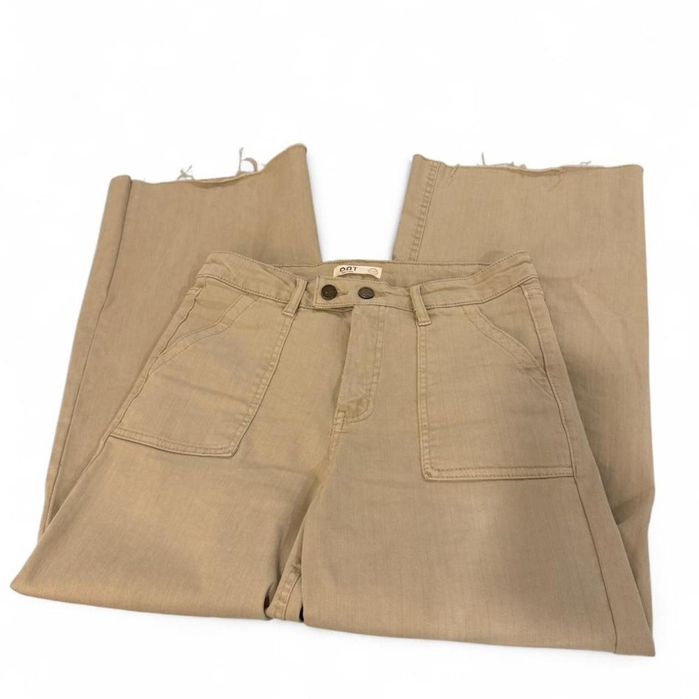 OAT New York Tan Wide Leg Utility Pants Raw Hem Khaki Size 4/27